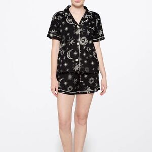 Seeing Stars Gigi Short Sleeve Notch Collar & Shorts BLK FLORAL M STITCH FIX NWT
